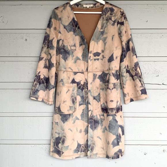 😍HOST PICK ANTHROPOLOGIE SOLITAIRE FAUX SUEDE FLORAL DUSTER/JACKET/COAT - Picture 3 of 11